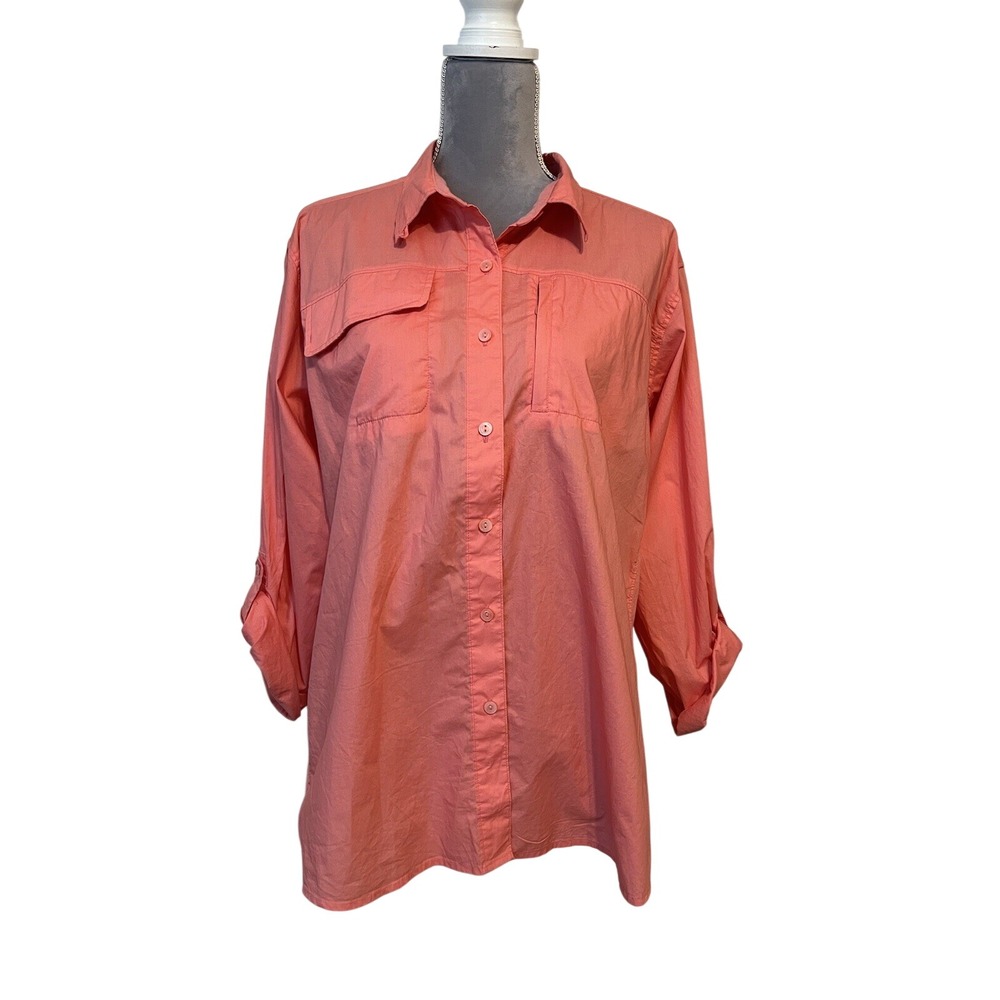 Woolrich Shirt Womens XL Orange Outdoor Performance Button Up Shirt Top Blouse